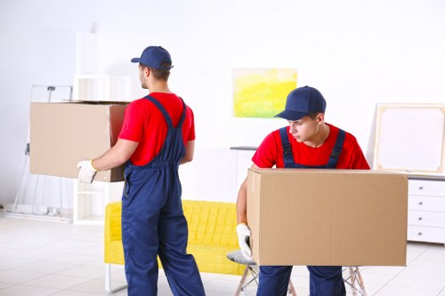Movers handling boxes safely during a house move
