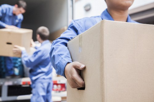 Student removals team preparing boxes for a move in Colliers Wood