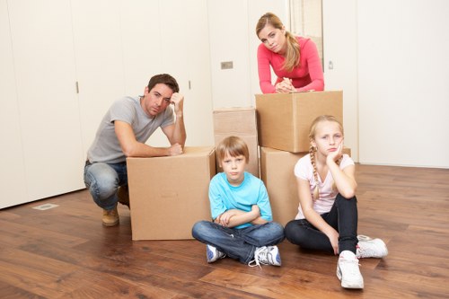 Packed household boxes ready for a flat or house move in Colliers Wood
