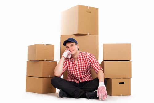 Packed boxes and household items prepared for storage near Colliers Wood